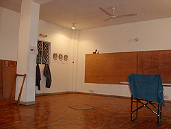 Plywood constructed on the right wall